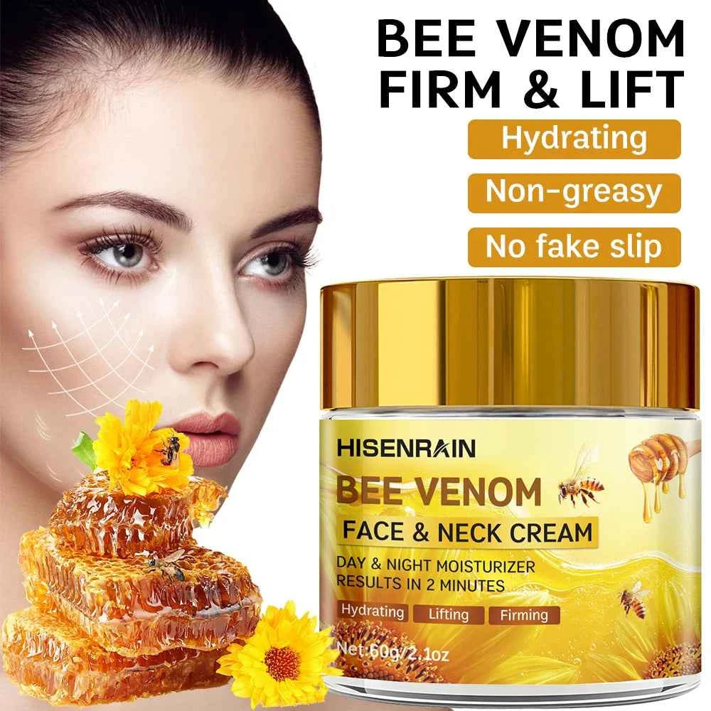 HISENRAIN Snail & Bee Venom Cream - Anti-Aging Face & Neck Cream with Collagen & Niacinamide, Whitening, -Firming.glass bottle-